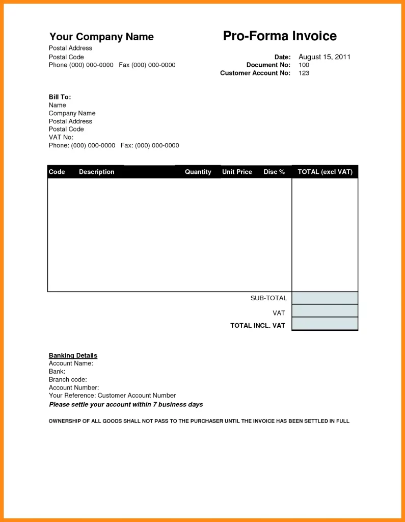 Example of a commercial invoice